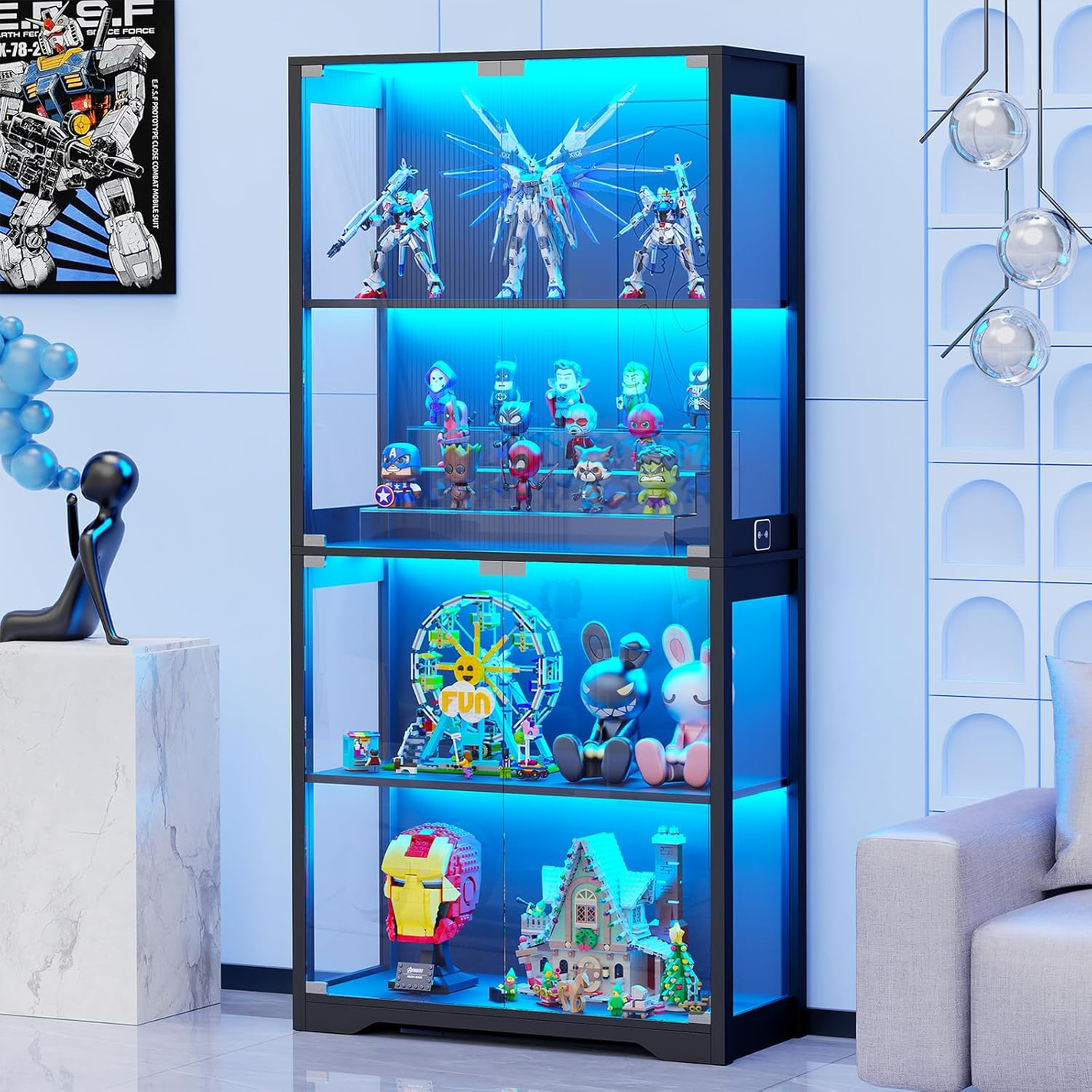RB- A Showcase with 2-color collectible lights and glass doors