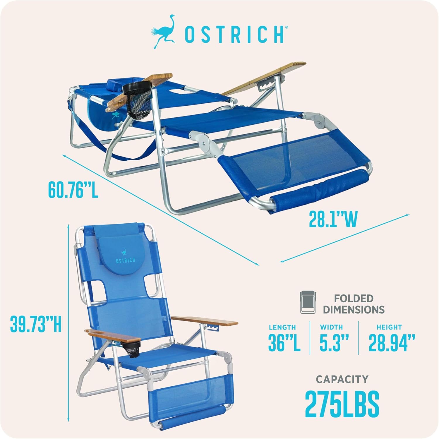 La chaise de plage 3 en 1 Ostrich Deluxe