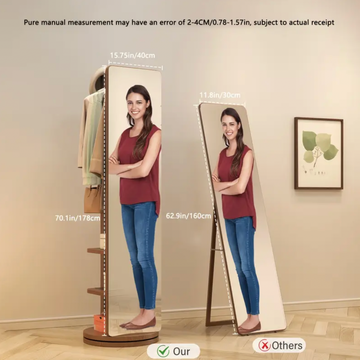 Miroir sur Pied en Bois Massif – Pivotant avec Porte-Manteau